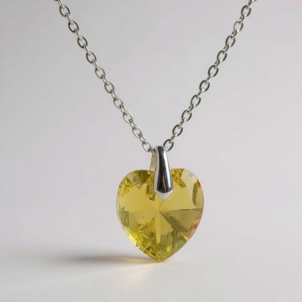 Crystal Heart Necklace Silver Tone. Boutique piece made w/ Swarovski Crystal